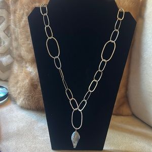 Sterling Silver 30” large dual size link chain and stone pendant
